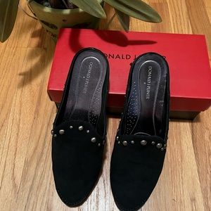 Donald J. Pliner Black Sport Suede Studded Mules